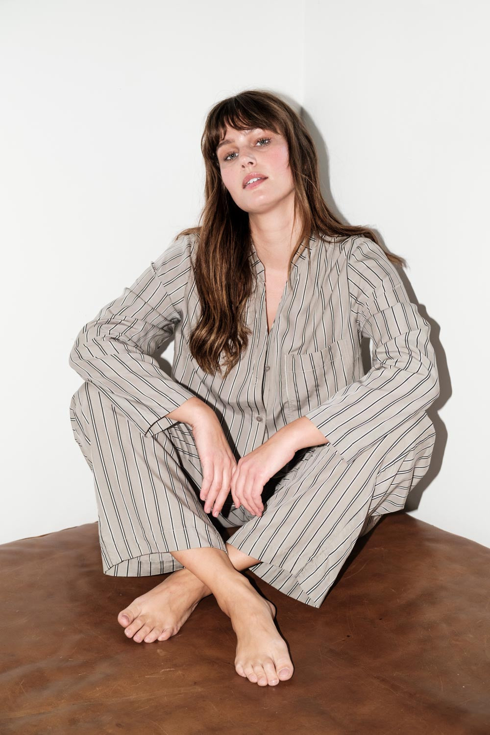 Sleep pajama shirt - dust mint stripe