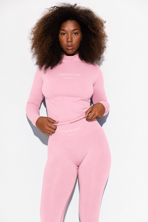 Faye High Neck w/Logo - Cream Pink